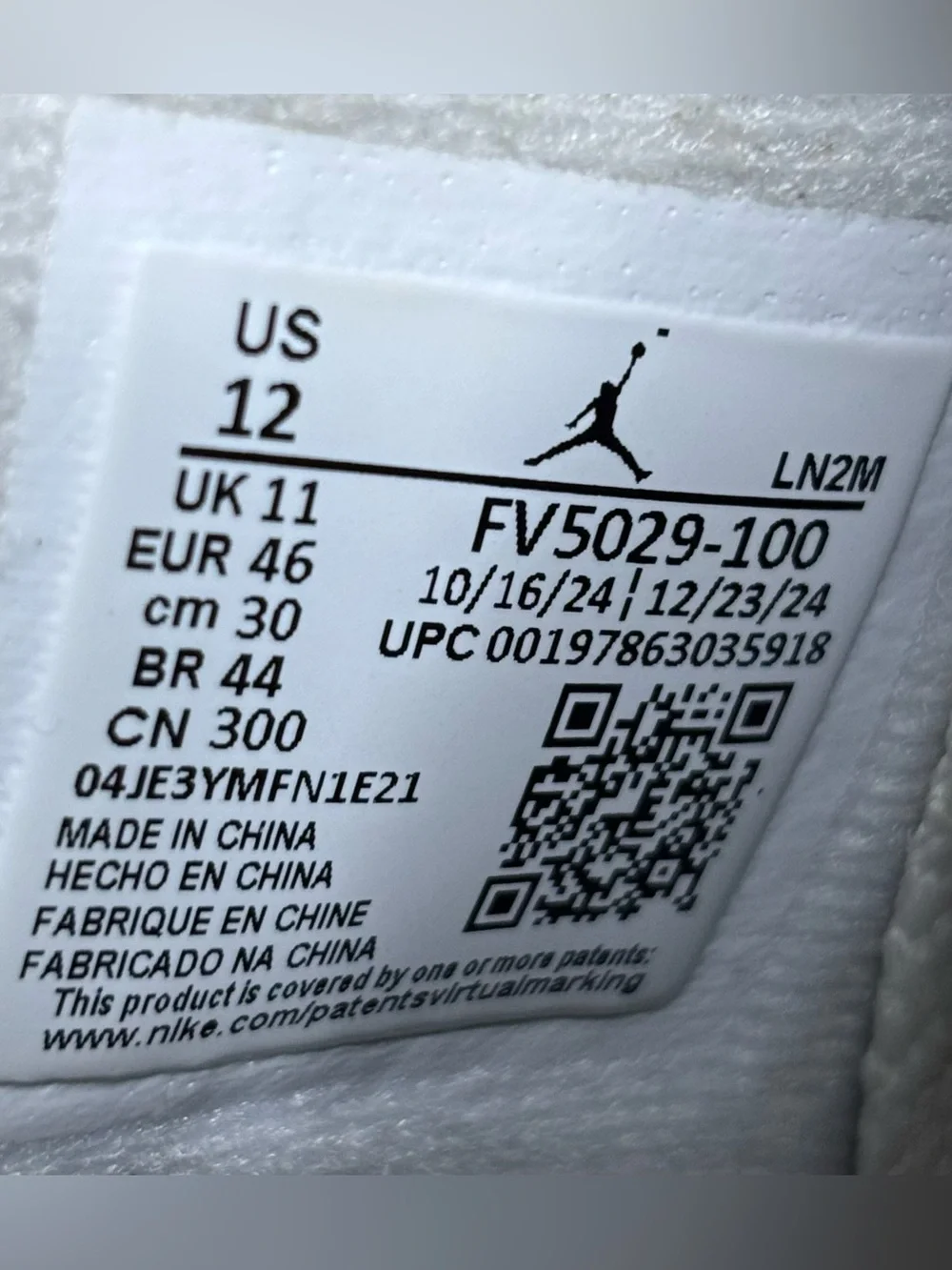Jordan 4 Retro OG White Cement 2025 Size 12